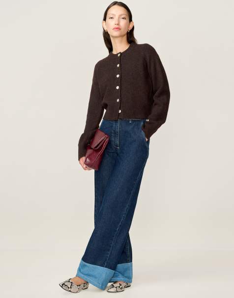 Omnes Knitwear august high neck cardigan in brown 