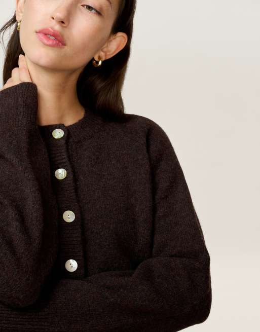 Omnes Knitwear august high neck cardigan in brown , 3 of 4