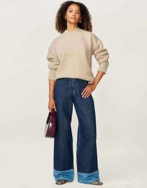 Omnes Knitwear clementine oversized slouchy crew neck jumper in beige