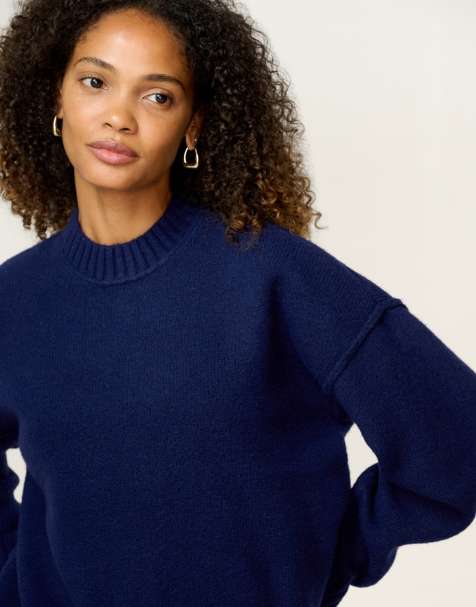 Omnes Knitwear clementine oversized slouchy crew neck jumper in navy 
