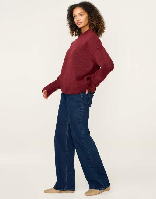 Omnes Knitwear clementine oversized slouchy crew neck jumper in red , 2 of 4