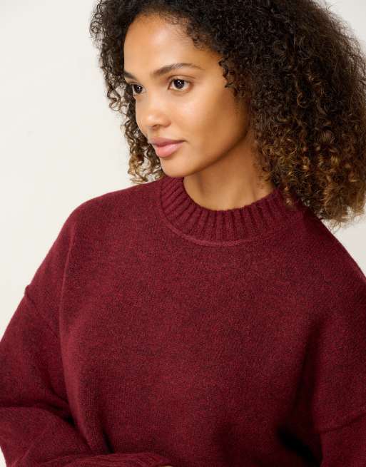 Omnes Knitwear clementine oversized slouchy crew neck jumper in red , 3 of 4
