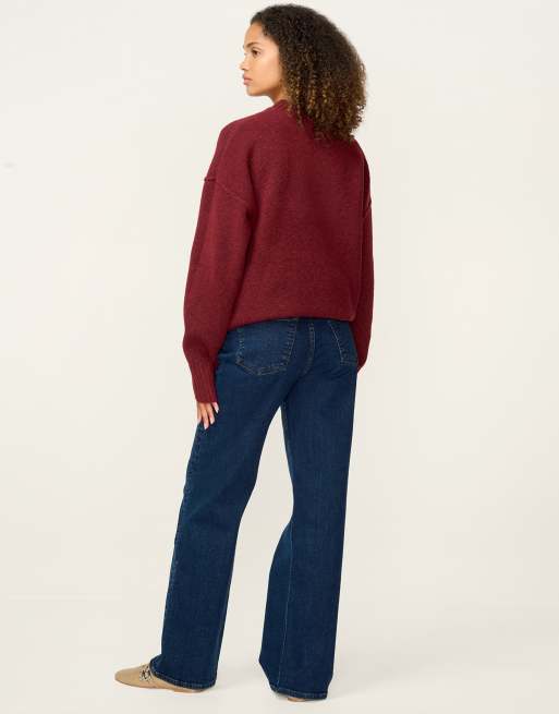 Omnes Knitwear clementine oversized slouchy crew neck jumper in red , 4 of 4