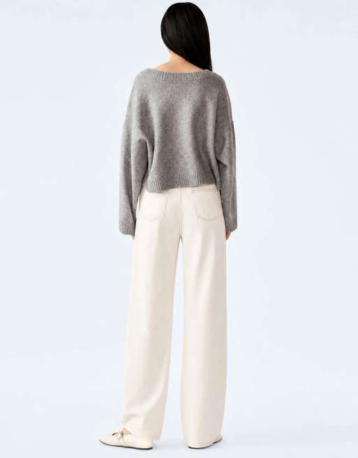 Omnes Knitwear dylan oversized cardigan with rosette detail in grey in grey, 2 of 6