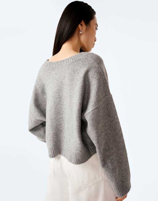 Omnes Knitwear dylan oversized cardigan with rosette detail in grey in grey, 5 of 6