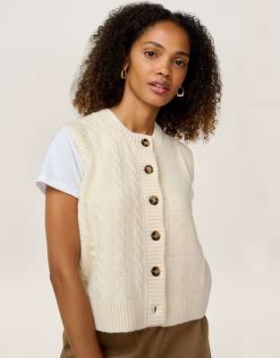 Omnes Knitwear Matilda Mixed Cable Knit Waistcoat In White