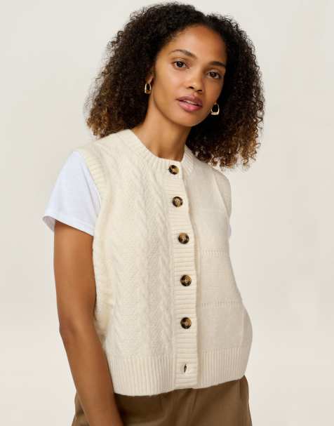 Omnes Knitwear matilda mixed cable knit vest in cream - view 1