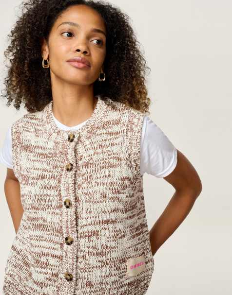 Omnes Knitwear premium 100% cotton button down matilda vest in tonal brown - view 1