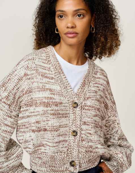 Omnes Knitwear premium hopper 100% cotton slouchy oversized with voluminous sleeves cardigan in tonal brown - view 1