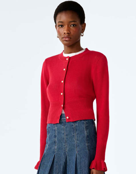 Omnes Knitwear sylvie cotton cardigan with pearl buttons in red - view 1