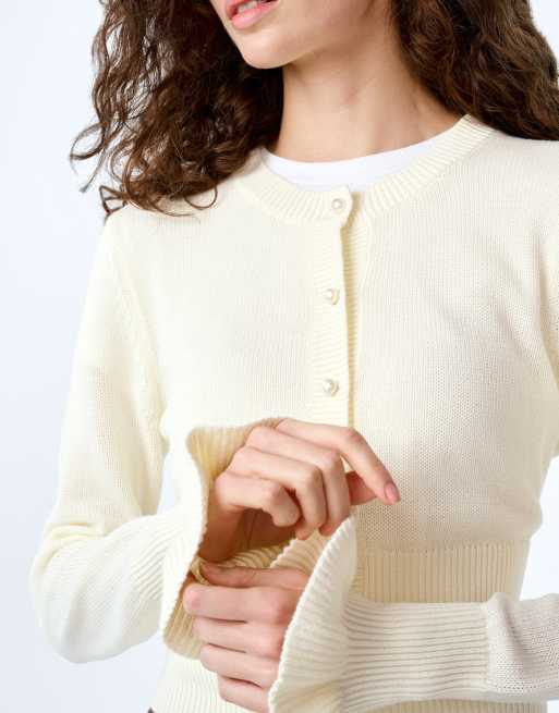 Omnes Knitwear sylvie cotton cardigan with pearl buttons in white , 4 of 4