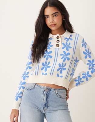 OMNES Loren Floral Cotton Jumper in Blue