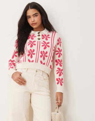 OMNES Loren Floral Cotton Jumper in Cream-White