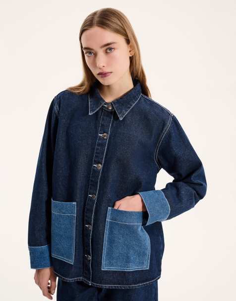 OMNES Mangus Button placket shirt with contrast pockets in blue - view 1