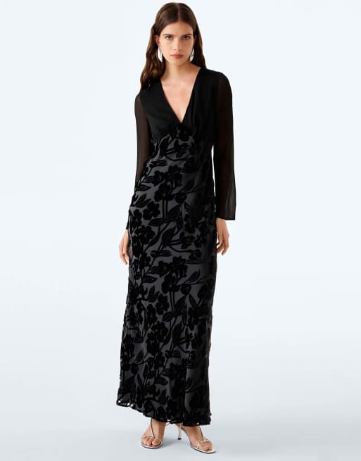 Omnes marj maxi dress in black devore floral, 4 of 7