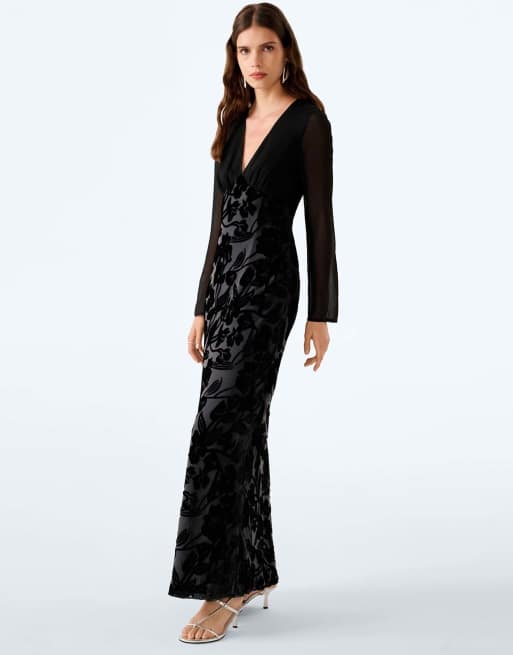 Omnes marj maxi dress in black devore floral, 5 of 7