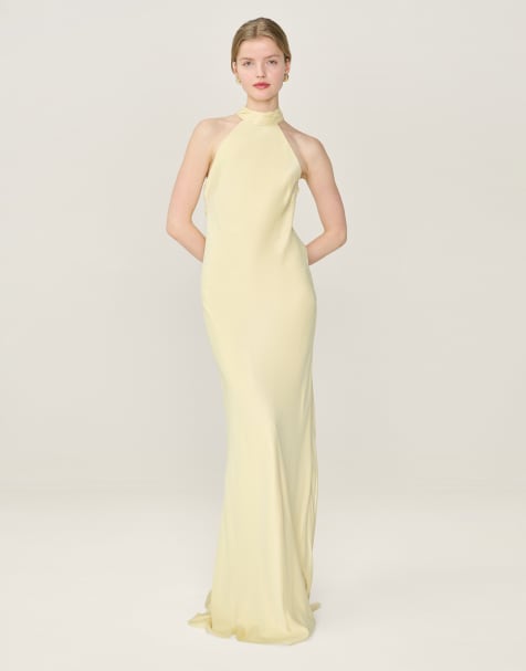 Omnes milos halterneck maxi dress with sash detail in butter yellow - view 1