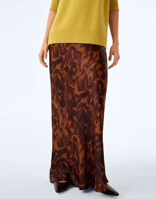 Omnes monty maxi slip skirt in woodgrain brown, 6 of 6
