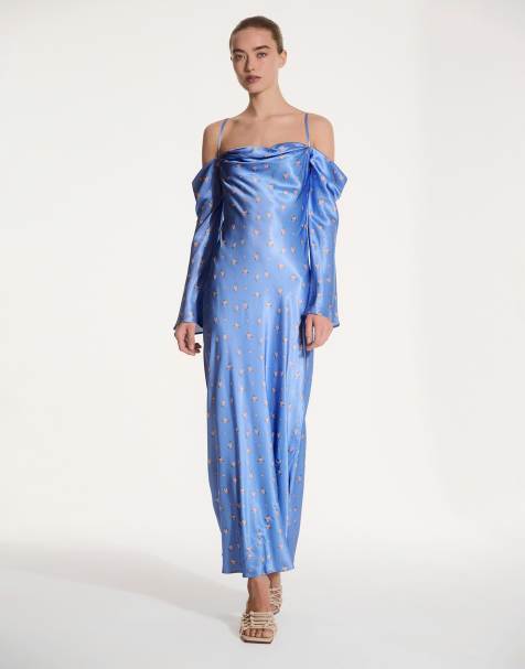 OMNES Munique floral maxi dress in satin blue