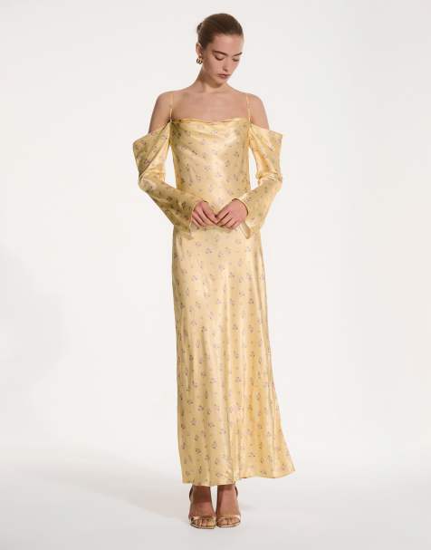 OMNES Munique floral maxi dress in satin yellow