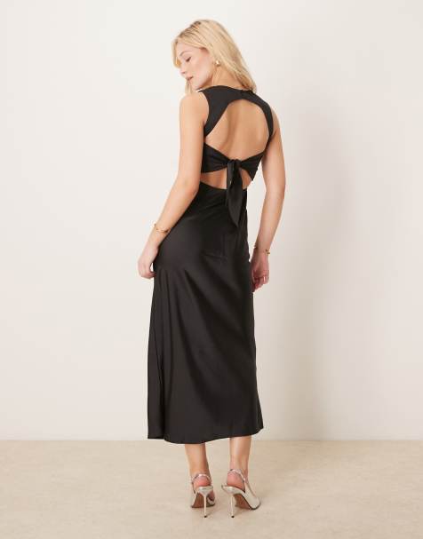 OMNES Nova Midi Dress with tie detail in black