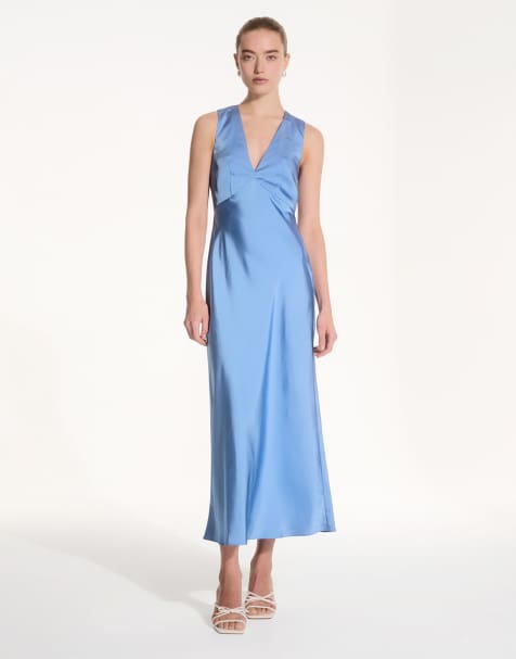 OMNES Nova Satin Bridesmaid Dress in blue - view 1