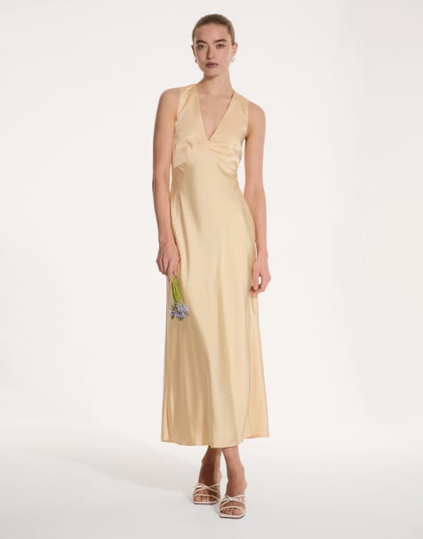 OMNES Nova Satin Bridesmaid Dress in yellow - view 1