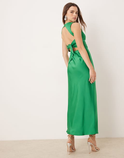 OMNES Nova Satin Tie Back Dress in Green | ASOS