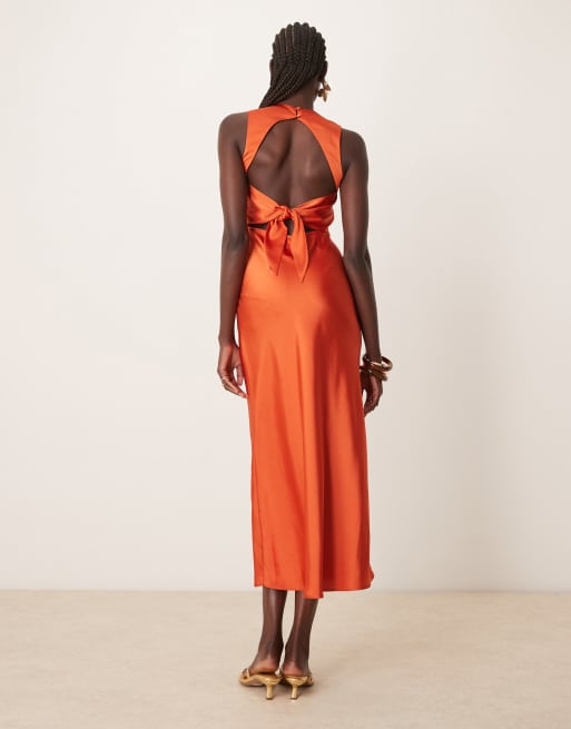 OMNES Nova Satin Tie Back Dress in orange, 3 of 4