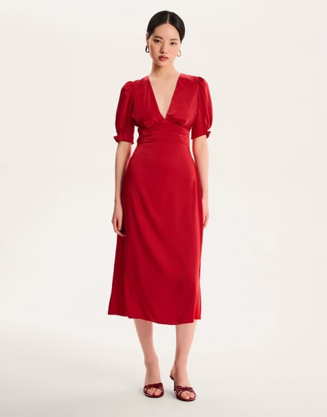 OMNES Odette cut out back midi dress in satin red