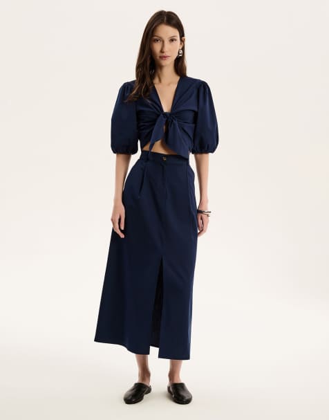 OMNES Olive Cotton Skirt in navy - view 1