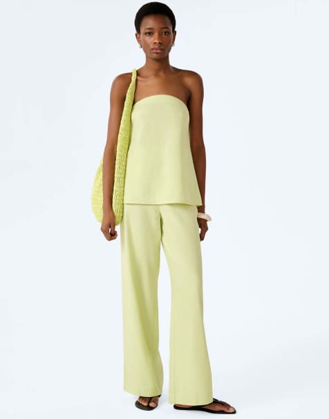 Omnes Omnes birch linen trouser in shadow lime in green - view 1