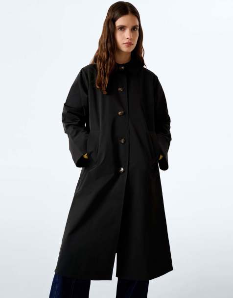 Omnes Omnes charleston trench in black - detachable animal print collar in black - view 1
