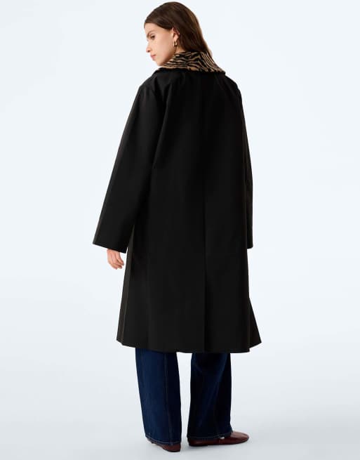Omnes Omnes charleston trench in black - detachable animal print collar in black, 2 of 6