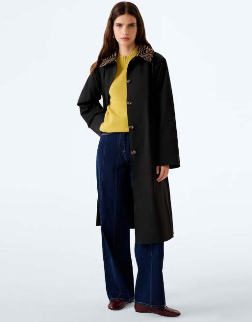 Omnes Omnes charleston trench in black - detachable animal print collar in black, 4 of 6