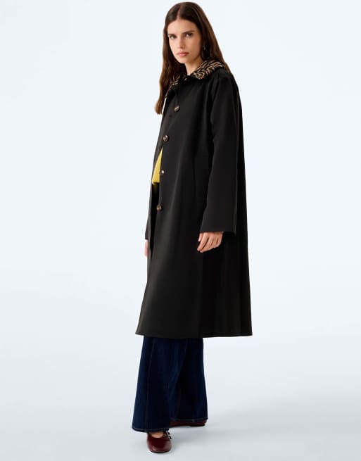 Omnes Omnes charleston trench in black - detachable animal print collar in black, 5 of 6