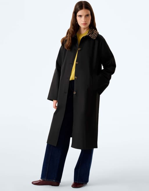 Omnes Omnes charleston trench in black - detachable animal print collar in black, 6 of 6