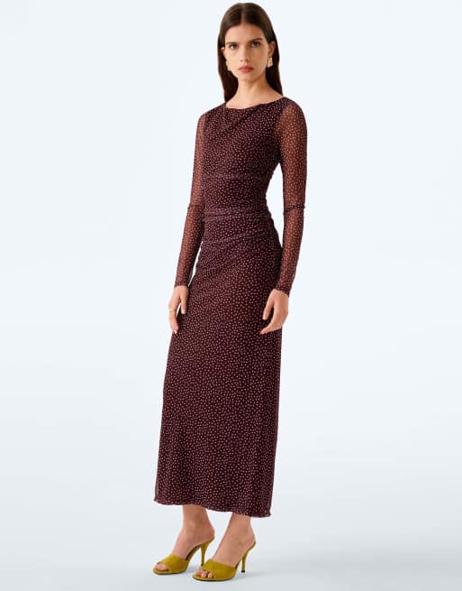 Omnes Omnes hollis polka dot maxi dress - brown in polka dot, 5 of 6