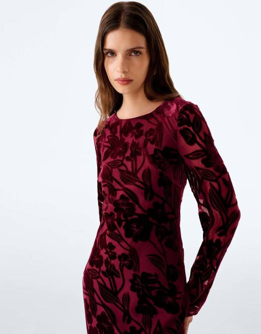 Omnes Omnes juniper dress in deep wine devoré in deep wine devore floral, 3 of 4
