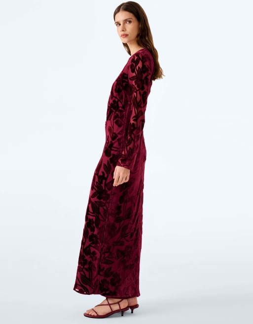 Omnes Omnes juniper dress in deep wine devoré in deep wine devore floral, 4 of 4