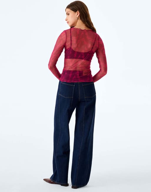 Omnes Omnes lorrie powermesh top - magenta moiré in magenta moire, 2 of 6