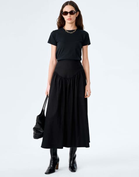 Omnes Omnes lucille midi skirt in black in black - view 1
