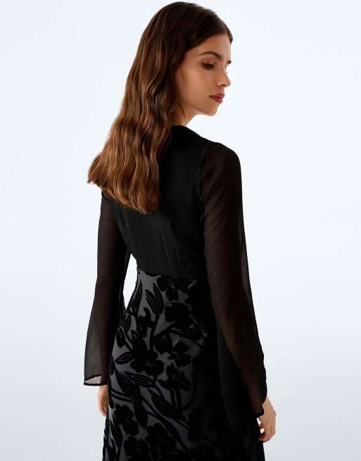 Omnes Omnes marj maxi dress in black devore floral in black devore floral, 6 of 7