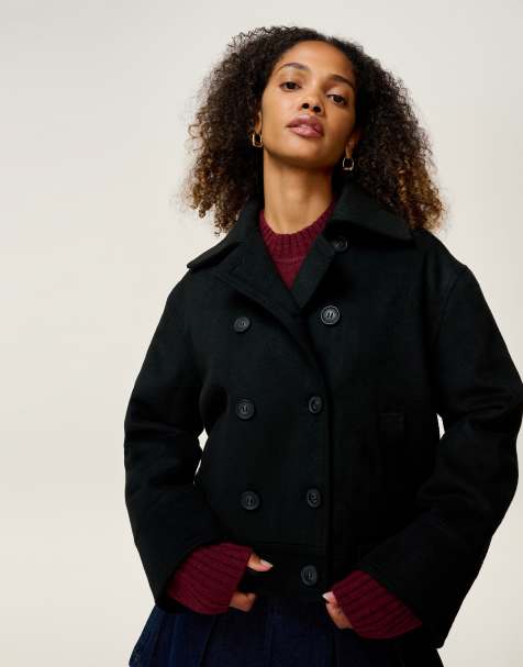 Omnes Outerwear clyde wool-blend cropped structured boxy coat in black in black - view 1
