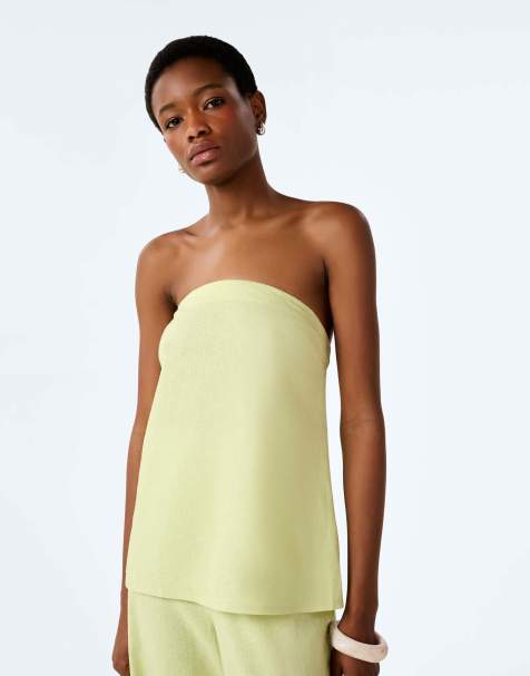 Omnes palm strapless linen top in shadow lime in green - view 1