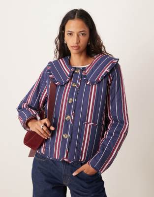 OMNES Peggy Quilted Jacket in Navy Stripe