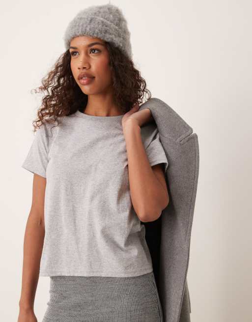 OMNES Plain Cotton Shrunken Baby T-Shirt in Grey 
