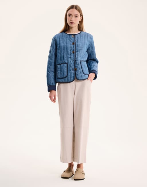 OMNES Quilted button placket coat in blue