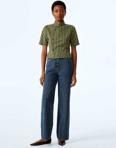 Omnes Riley blouse in green check
