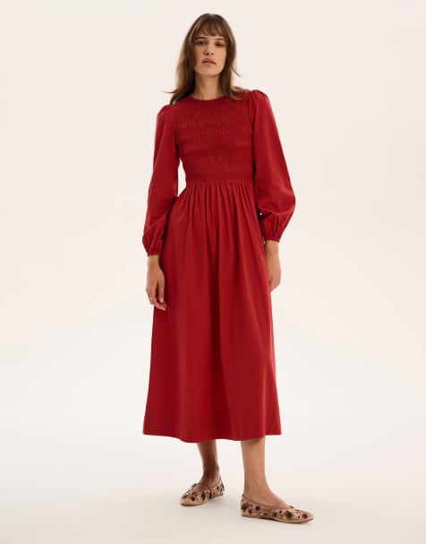 OMNES Saint Shirred Midi Dress in red - view 1